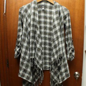 Billabong Green Plaid Fringed Cardigan